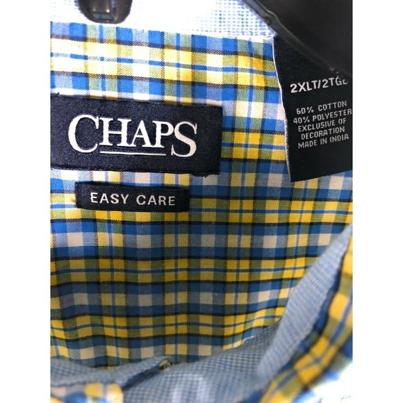 Chaps Men's 2XLT Short Sleeve Button Up Multicolor Cotton Blend Casual Shirt A9 - Picture 2 of 5